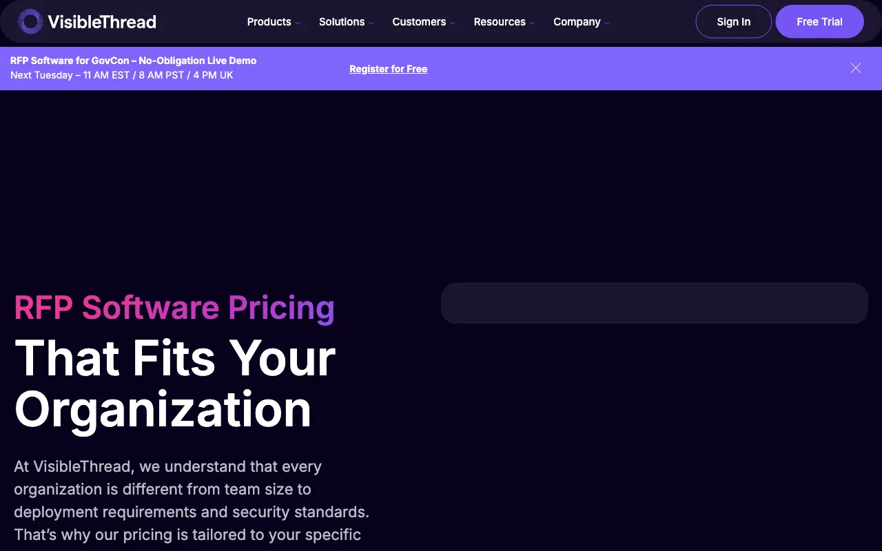 visiblethread.com — pricing page
