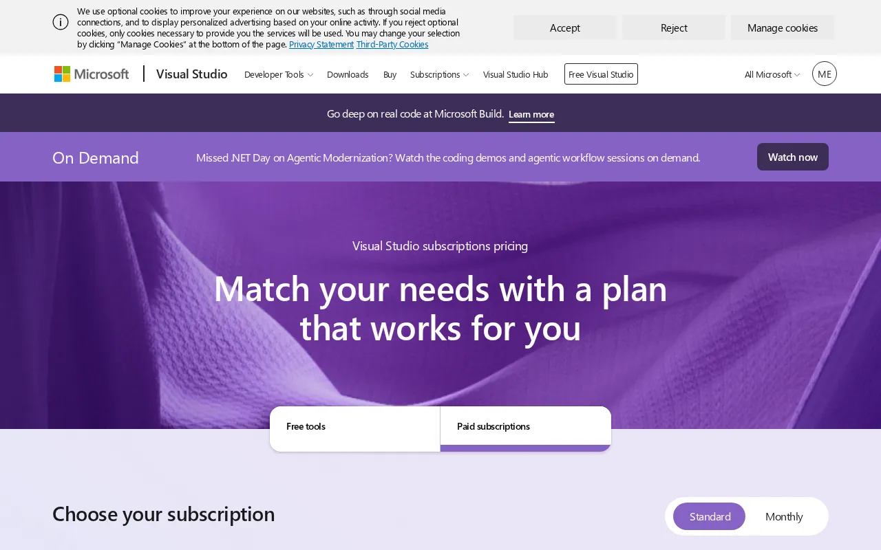 Visual Studio — pricing page