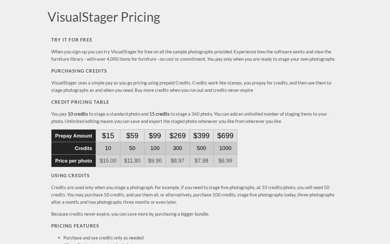 Visualstager — pricing page