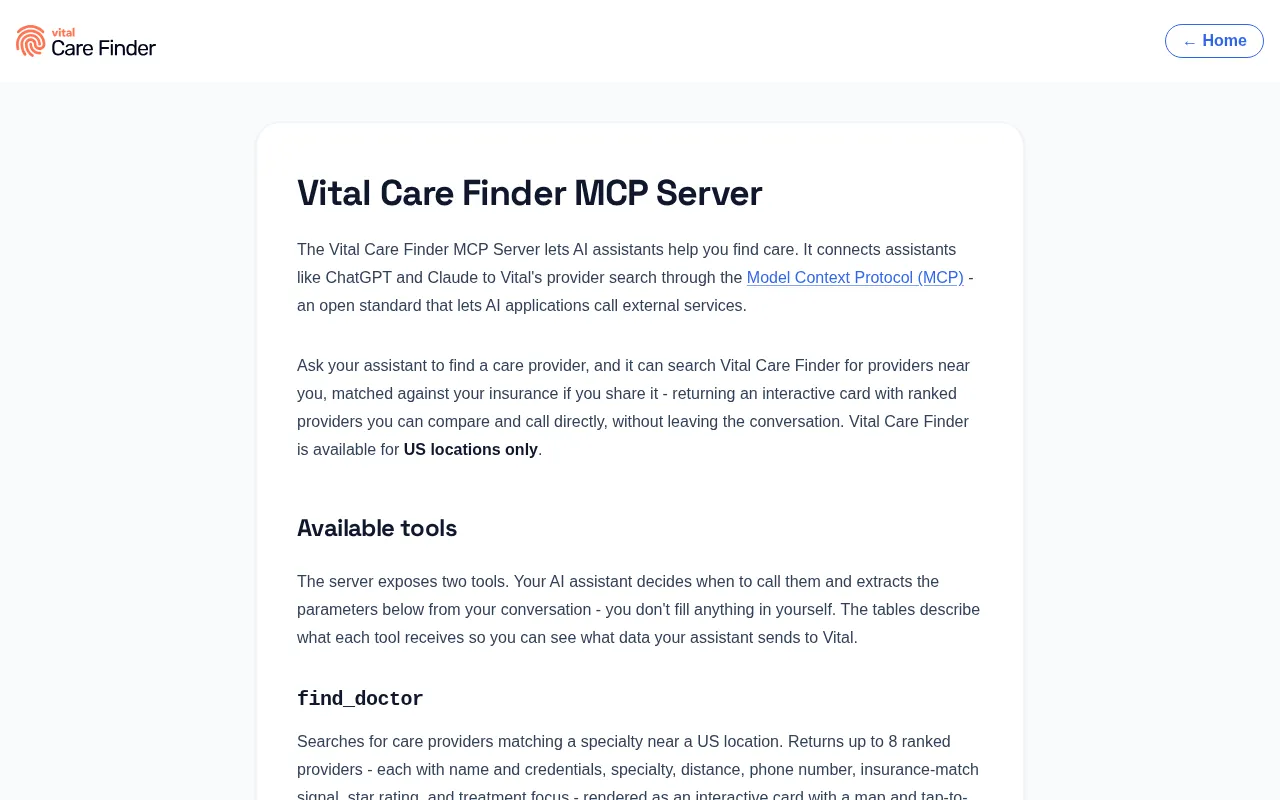 Vital Care Finder MCP Server — preview screenshot