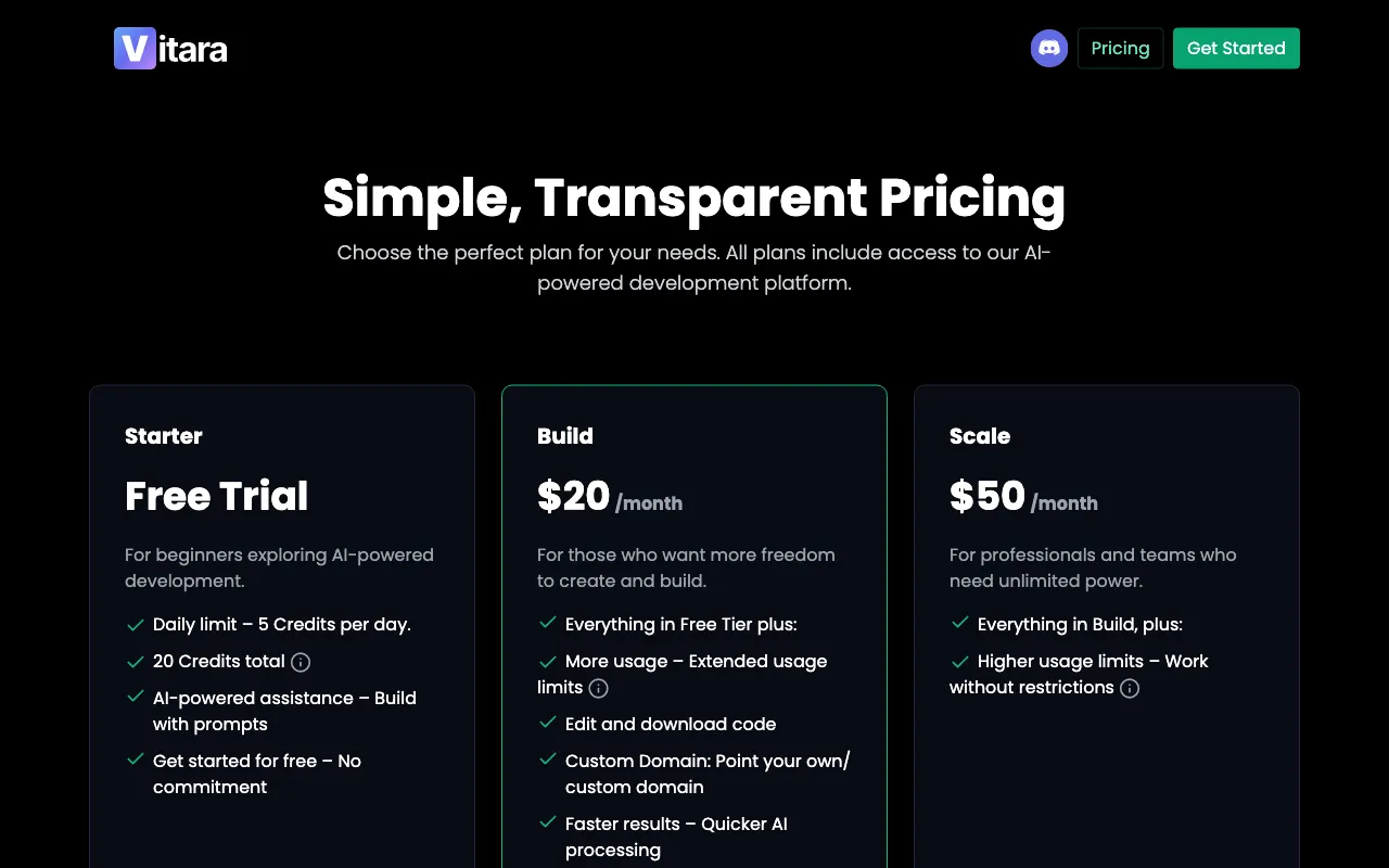 Vitara AI — pricing page