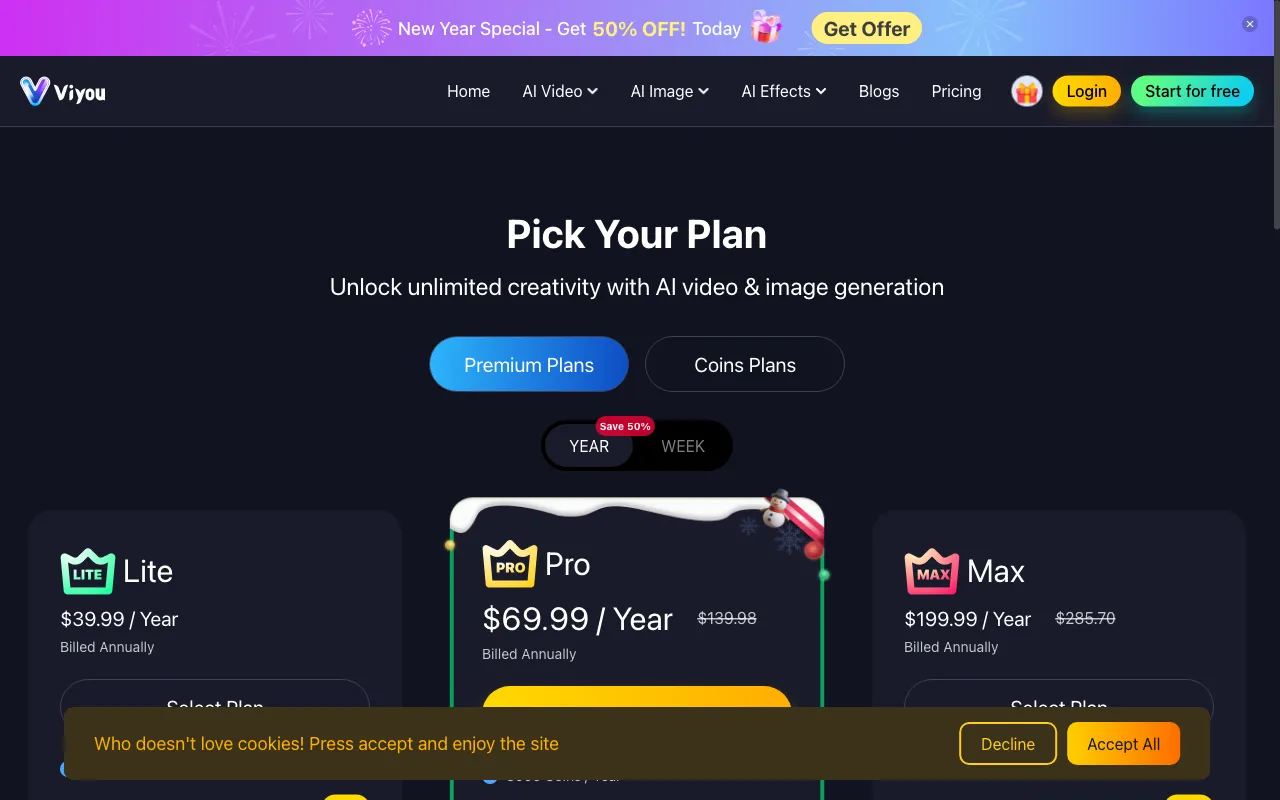 Viyou AI — pricing page