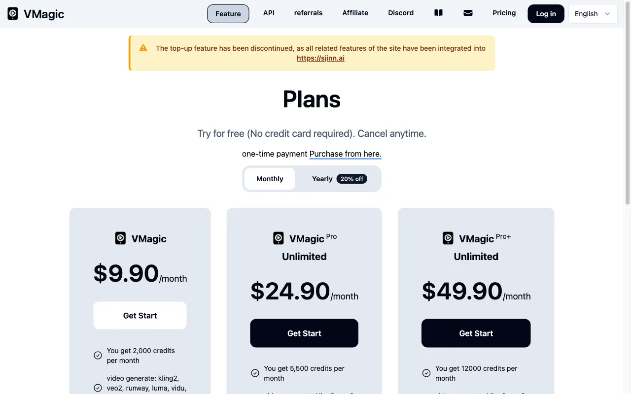 VMagic — pricing page