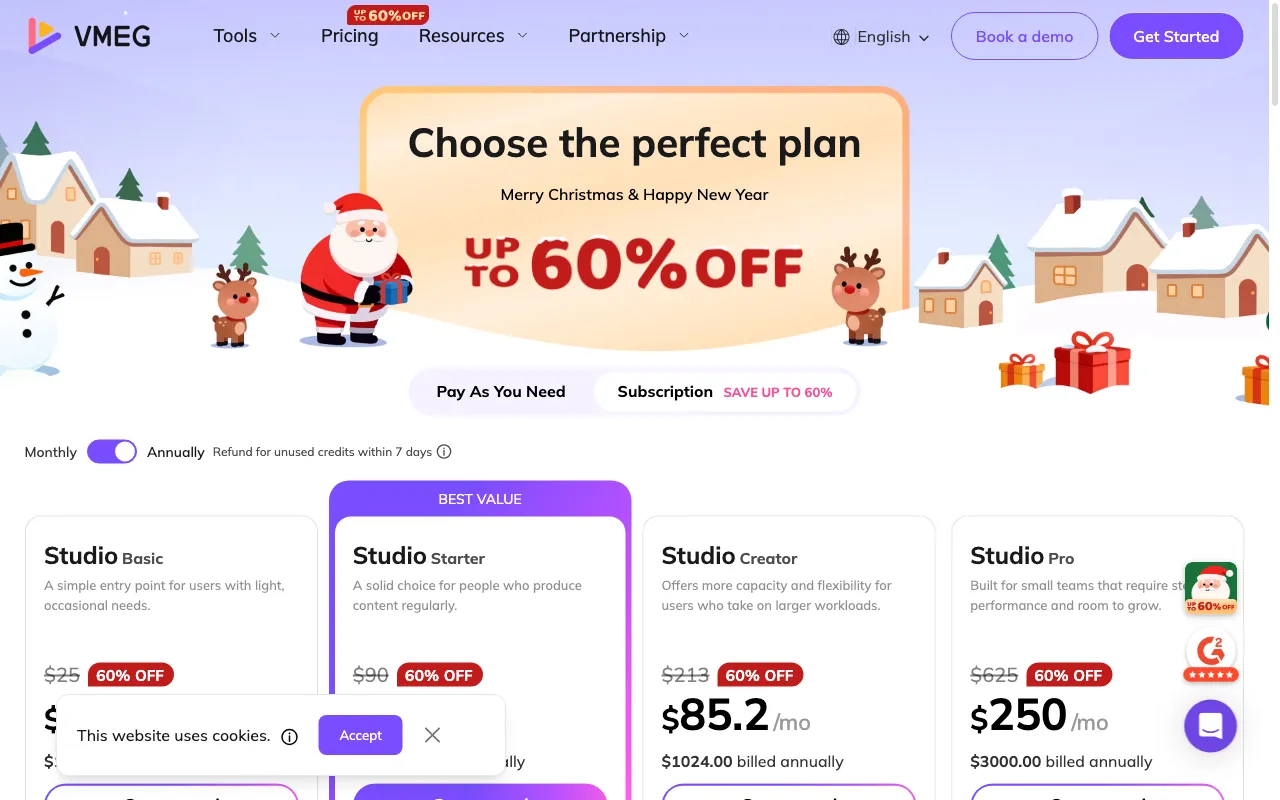 VMEG — pricing page