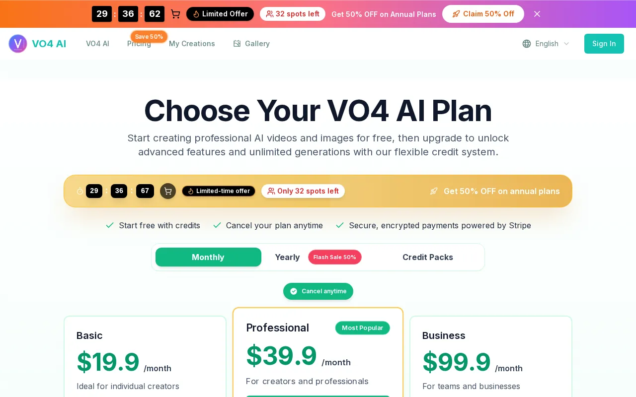 VO4 — pricing page