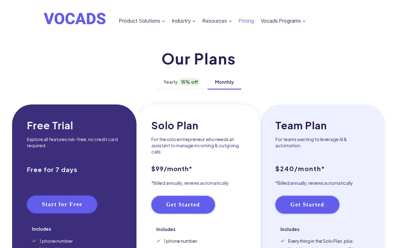 Vocads Survey — pricing page