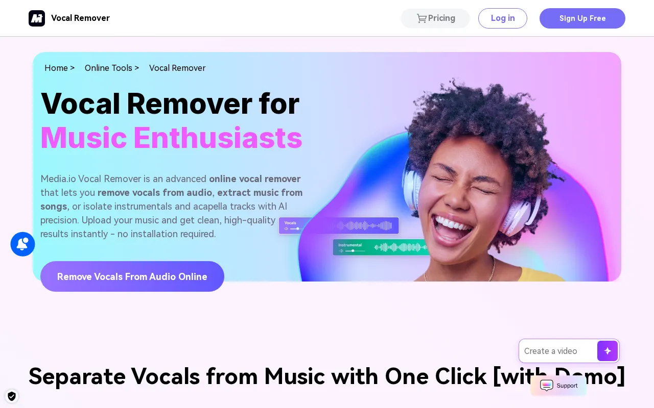 Vocal Remover by Media.io — preview screenshot