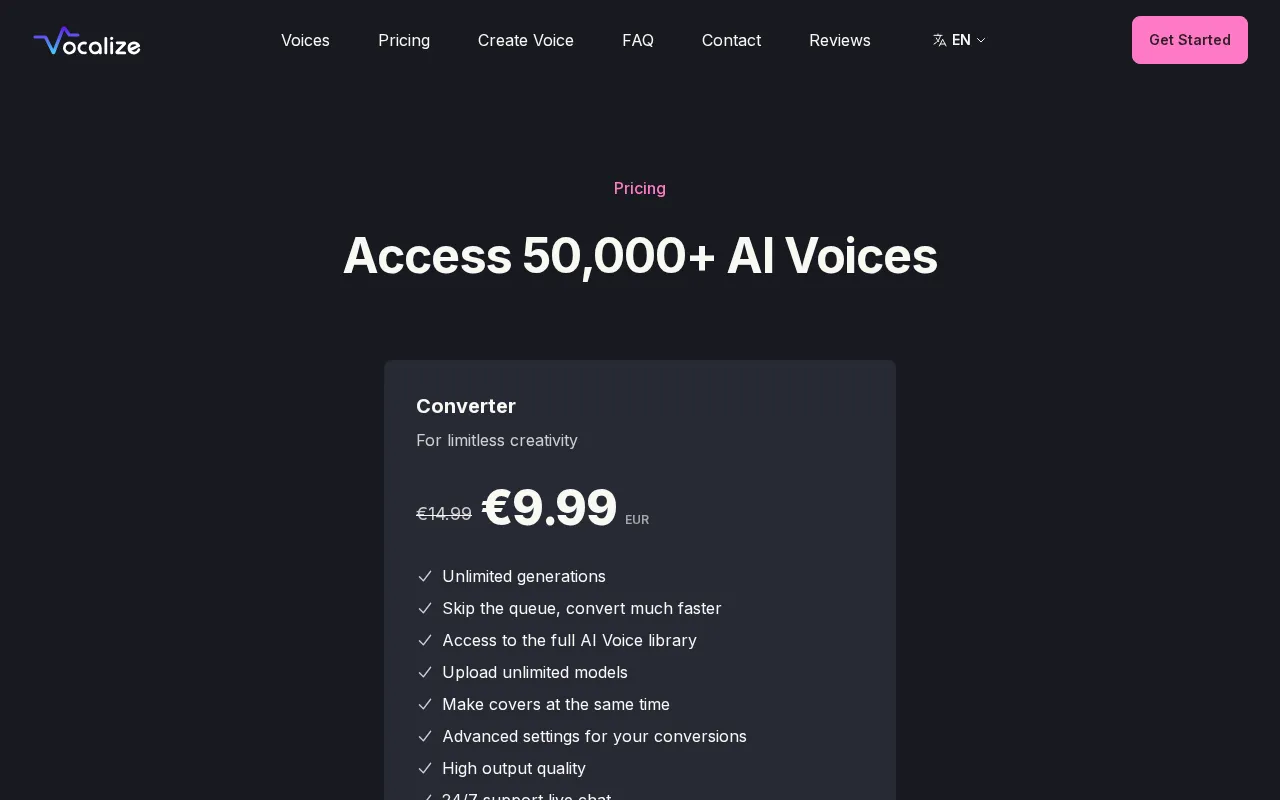 vocalize.fm — pricing page