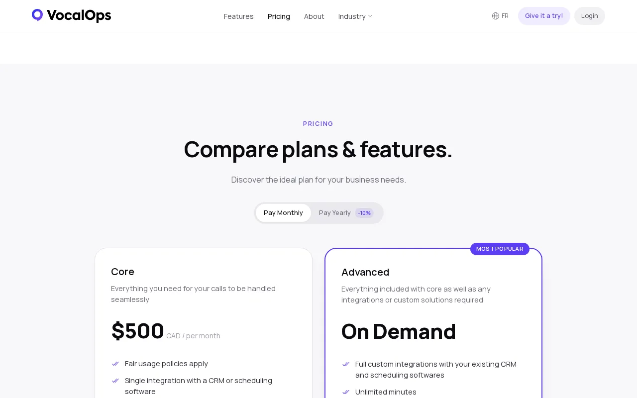 VocalOps — pricing page