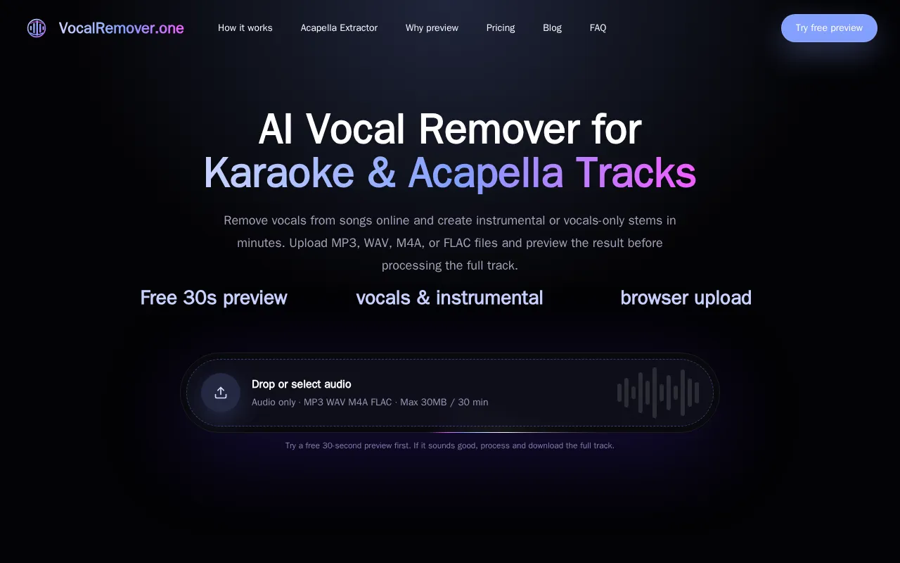 VocalRemover.one — preview screenshot