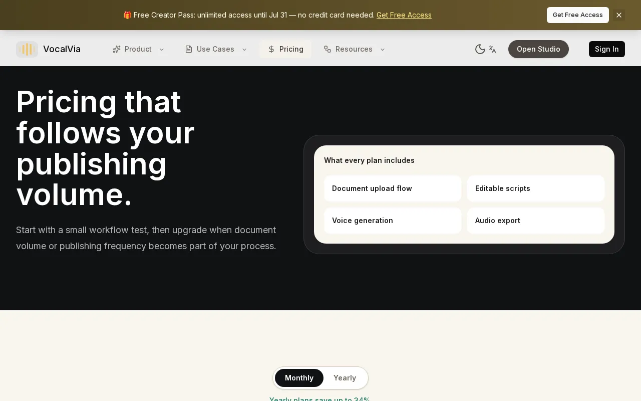 VocalVia — pricing page