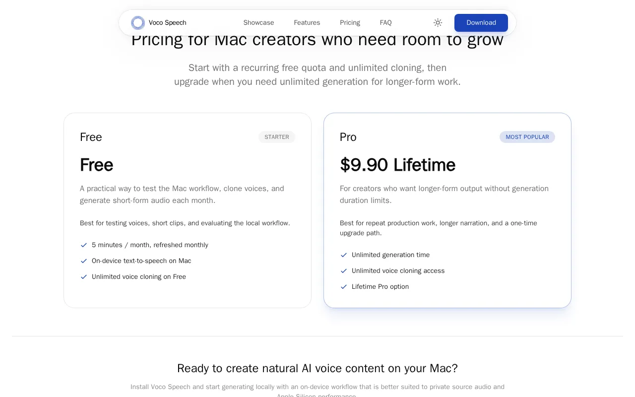 Voco Speech — pricing page