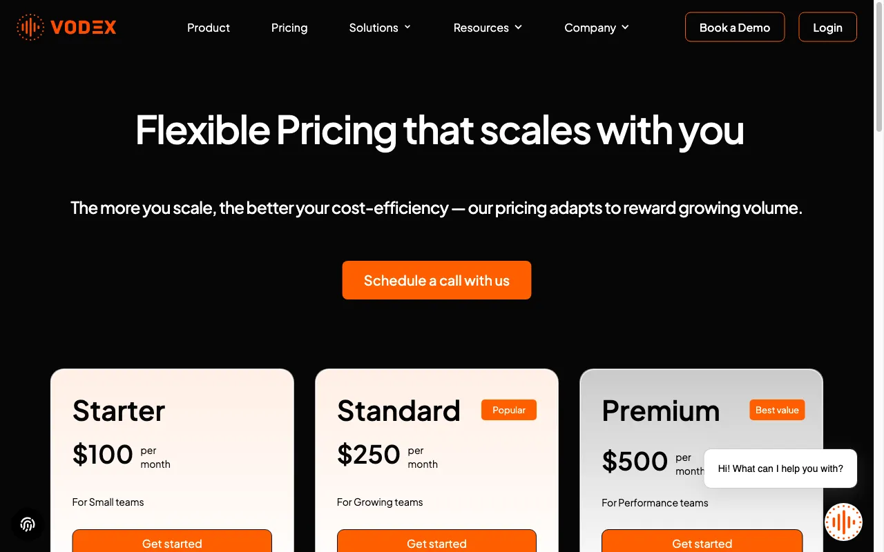 Vodex — pricing page