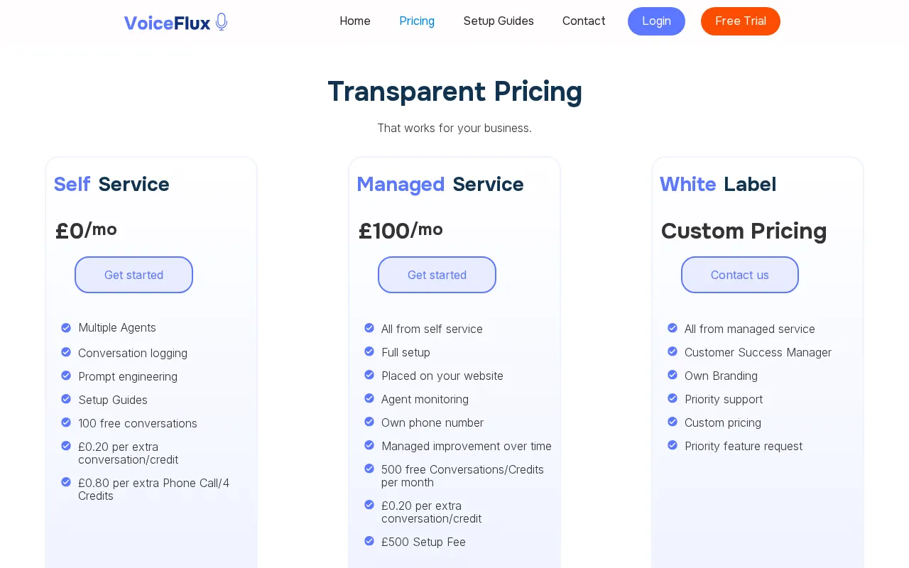 Voice Flux — pricing page