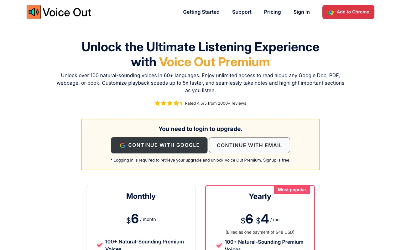 Voice Out — pricing page