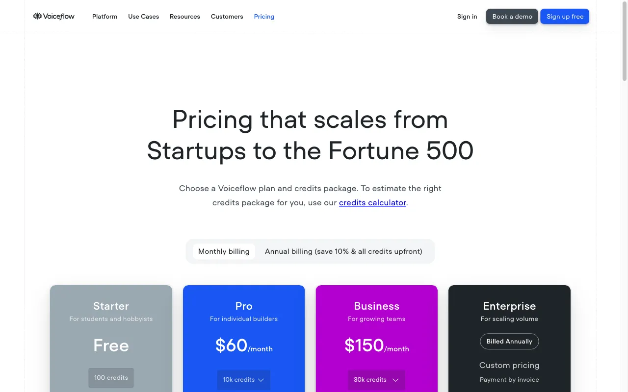 Voiceflow ai — pricing page