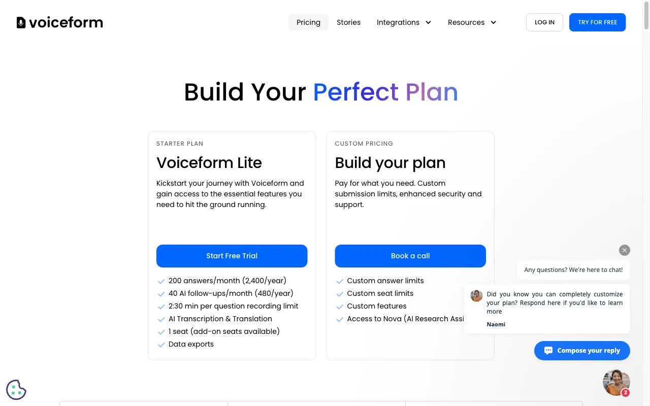 Voiceform — pricing page