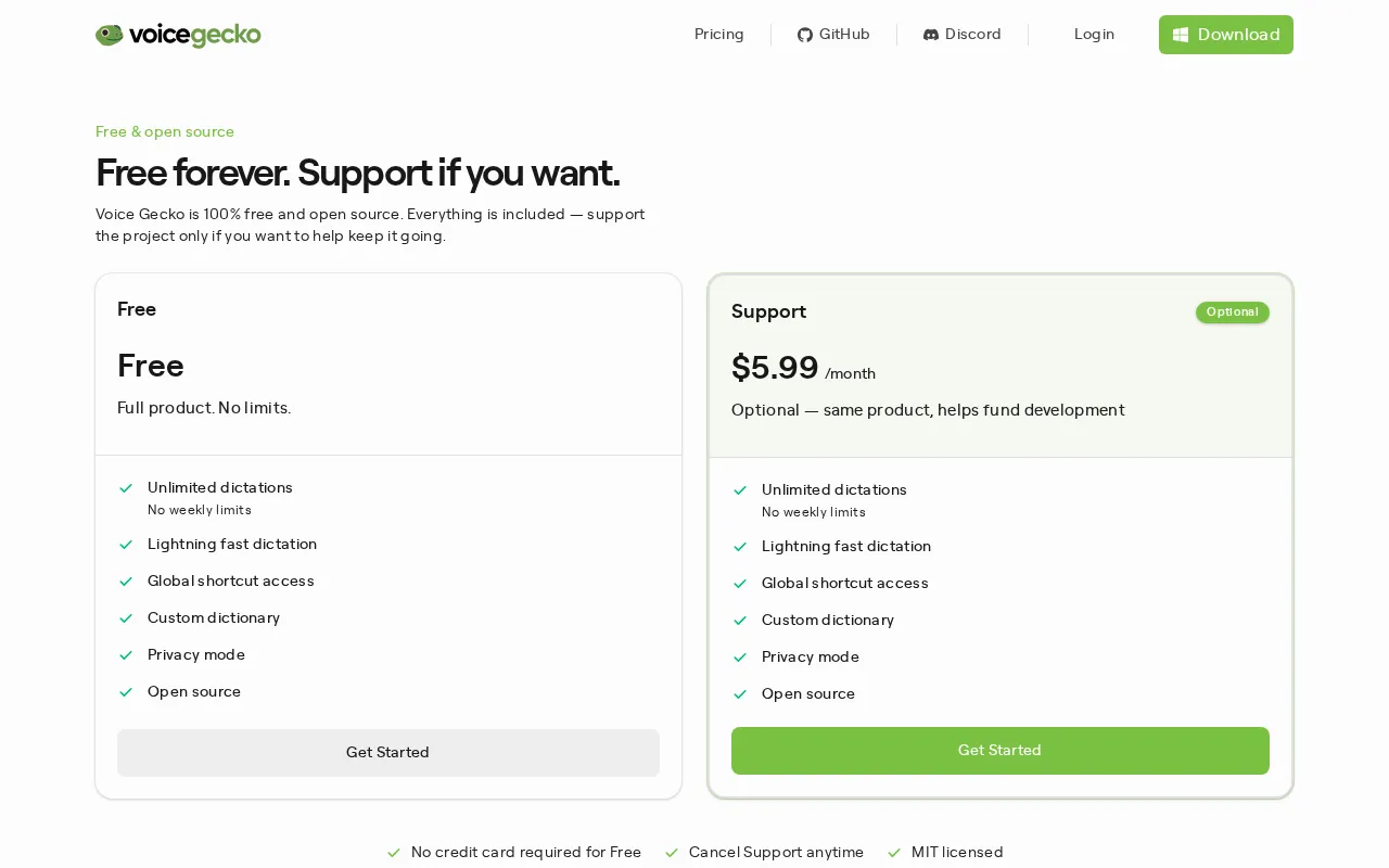VoiceGecko — pricing page