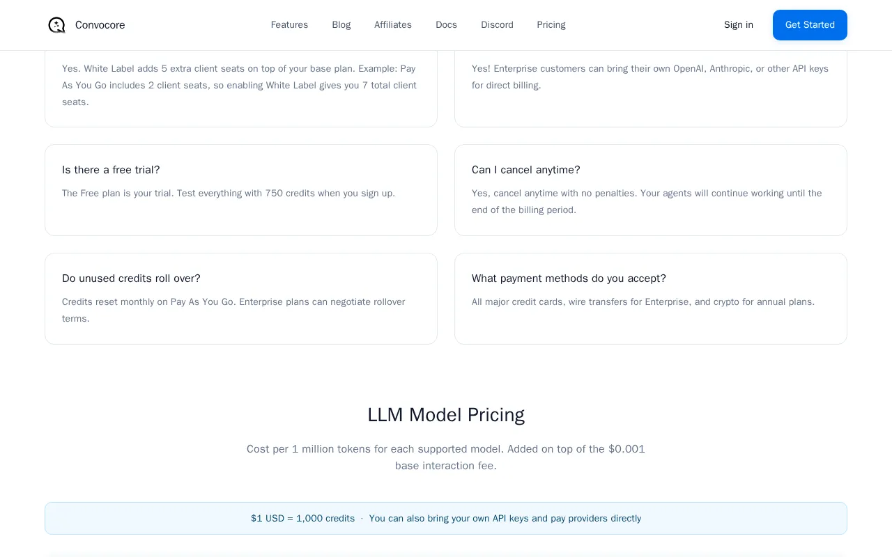 ConvoCore — pricing page