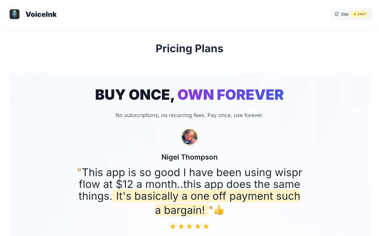VoiceInk — pricing page