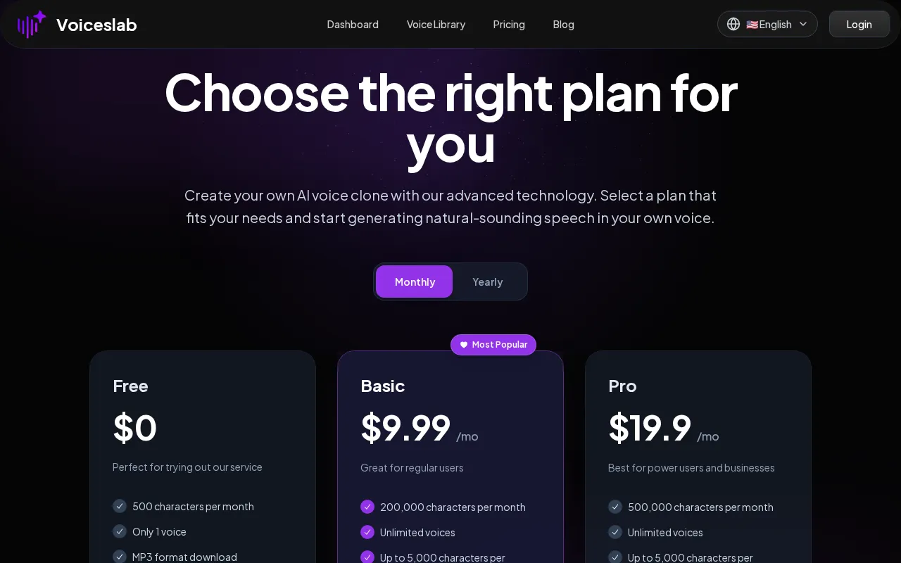 voiceslab — pricing page