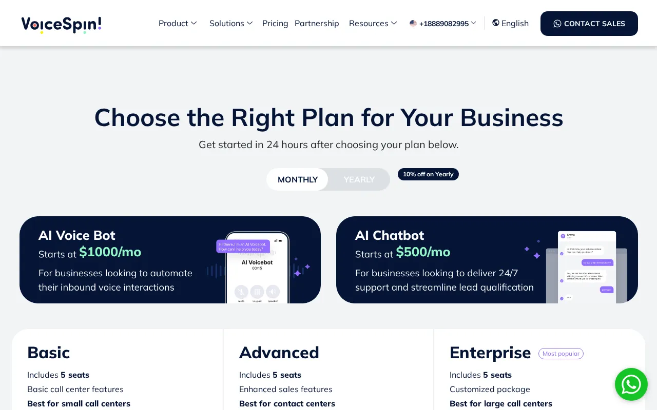 Voicespin — pricing page
