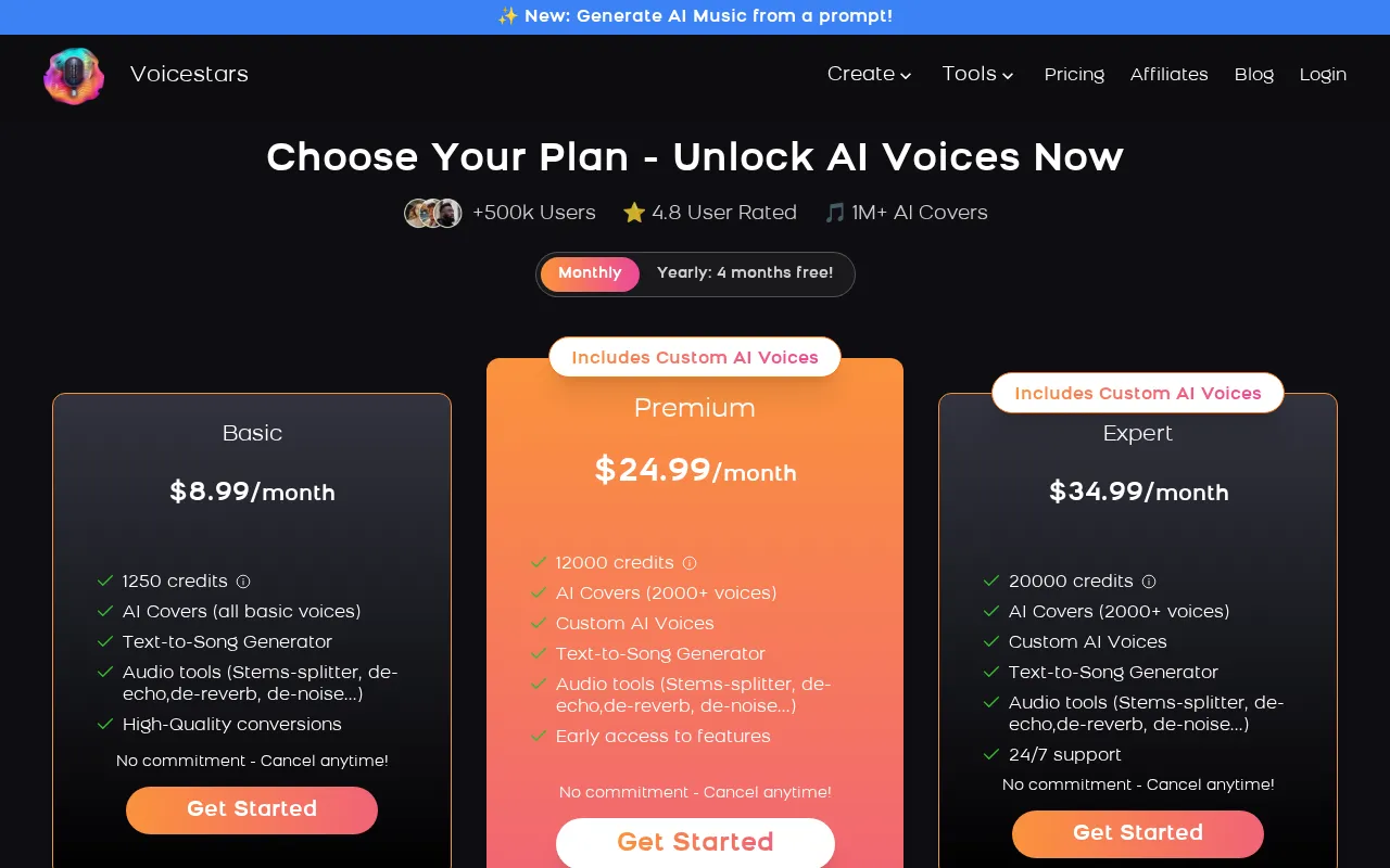 Voicestars — pricing page