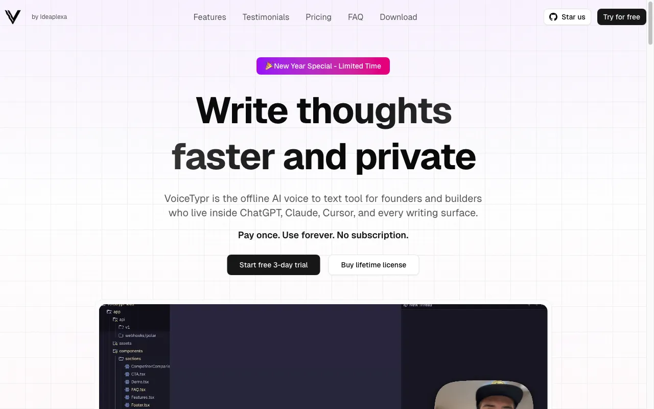 Voicetypr — pricing page