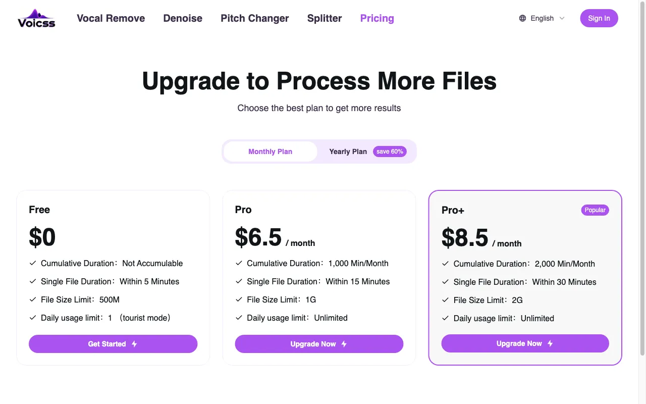 voicss — pricing page