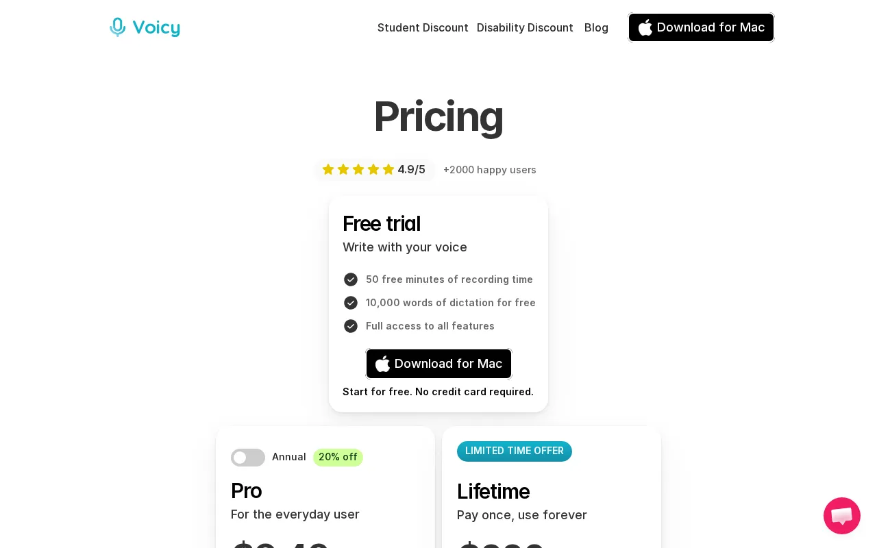 Voicy Speech to Text — pricing page