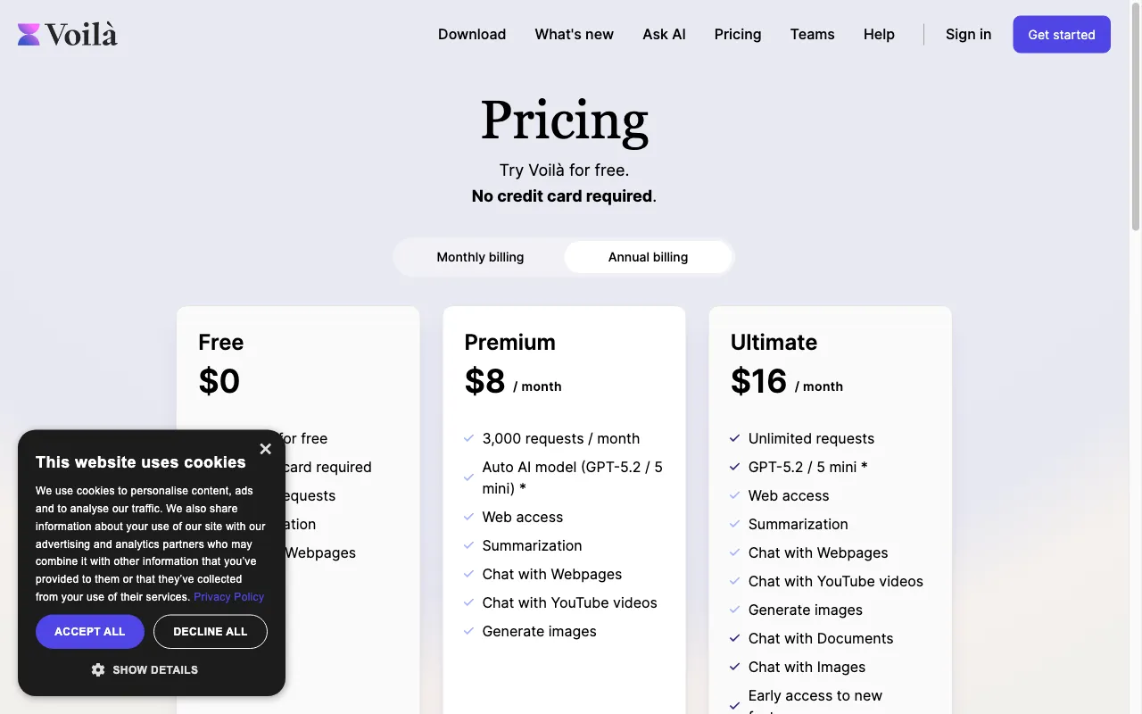 Voilà — pricing page