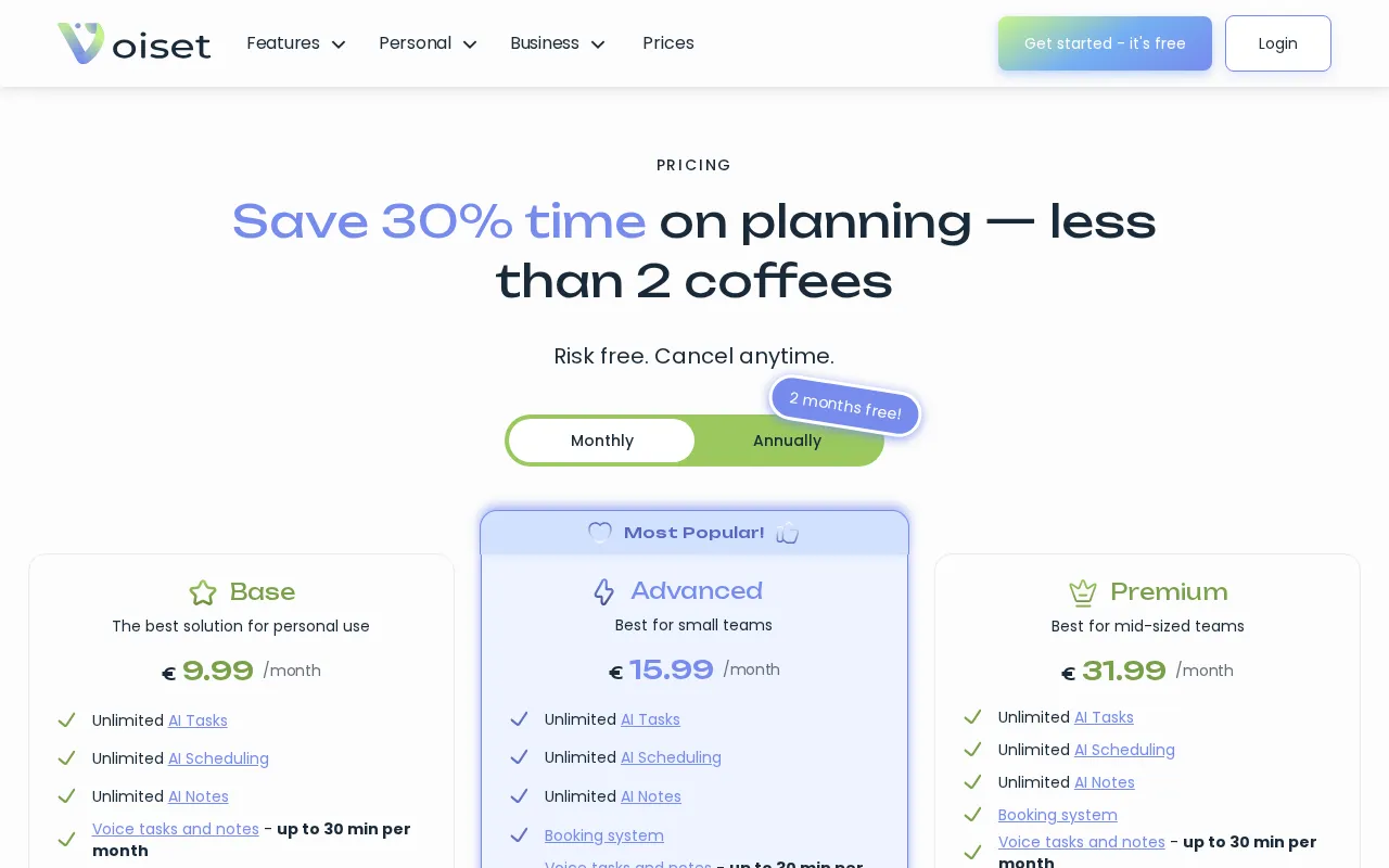 Voiset — pricing page