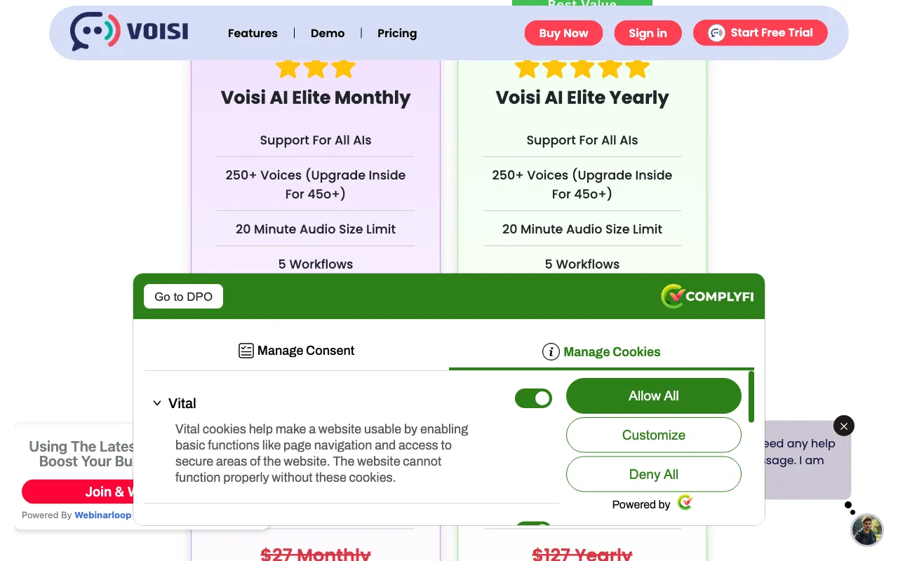 Voisi AI — pricing page