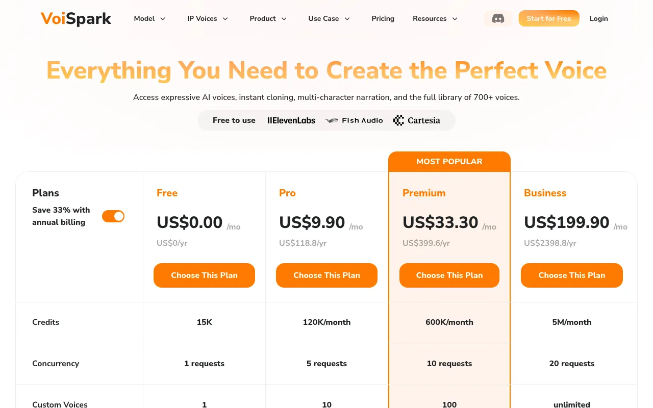 VoiSpark — pricing page