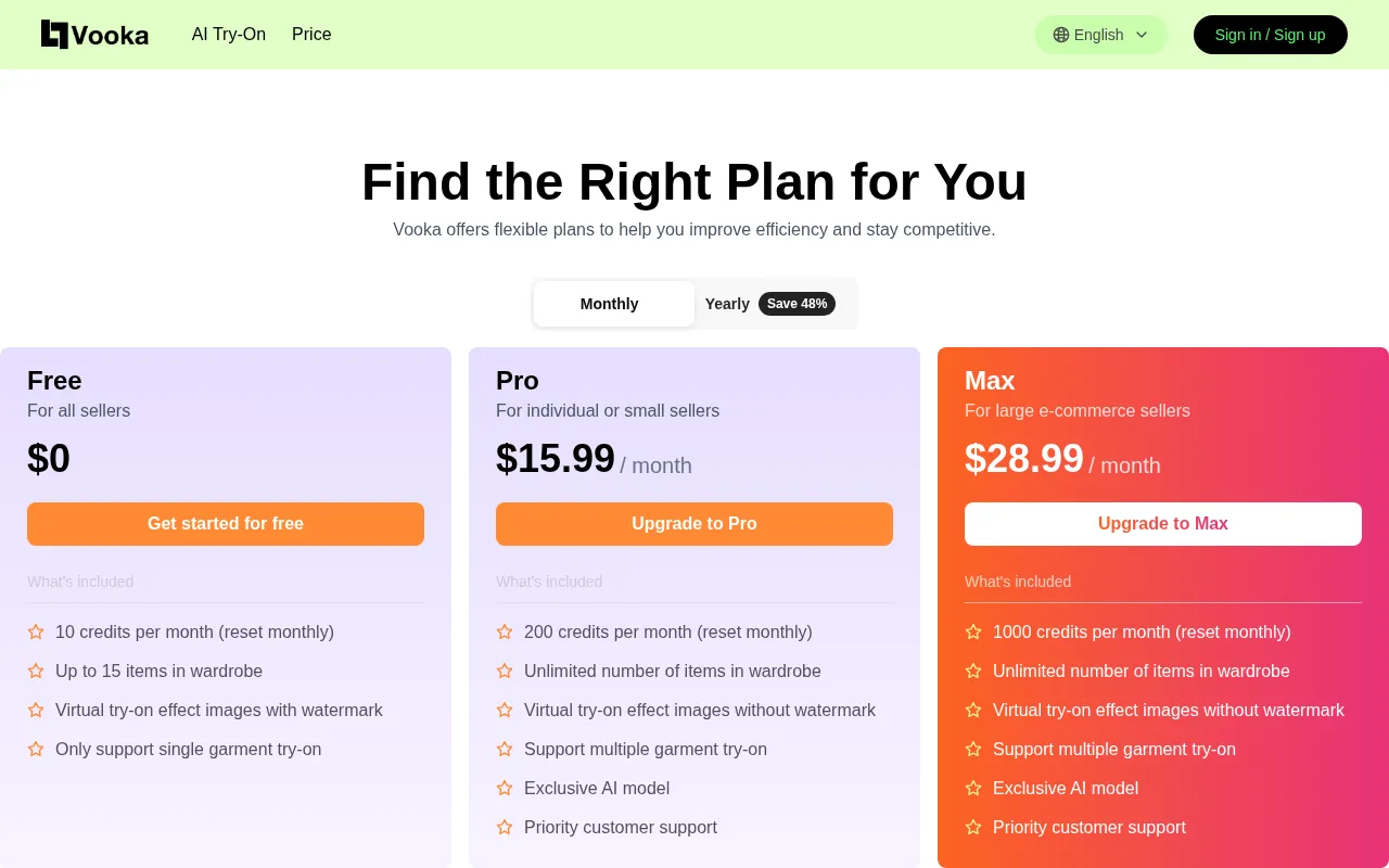 Vooka — pricing page