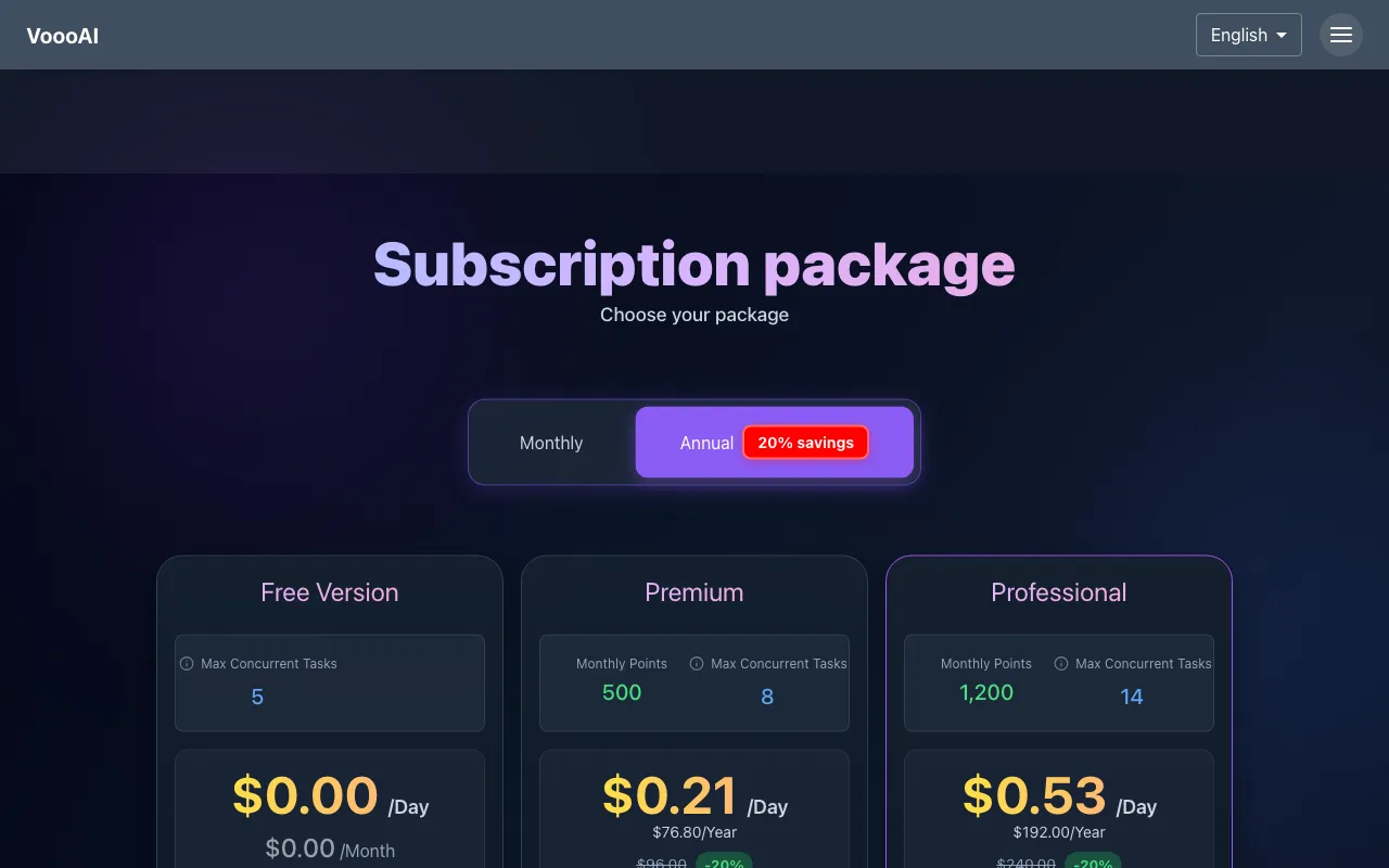 VoooAI — pricing page