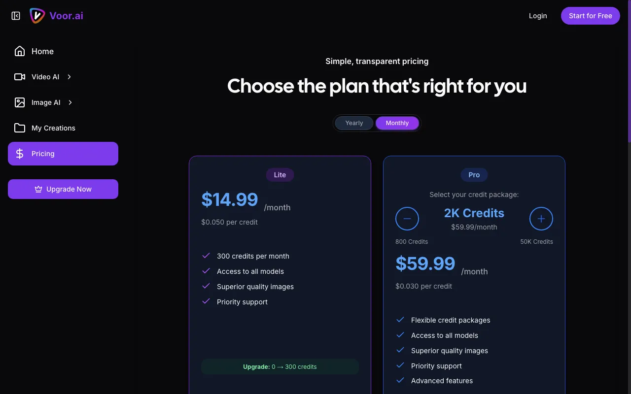 Voor AI — pricing page