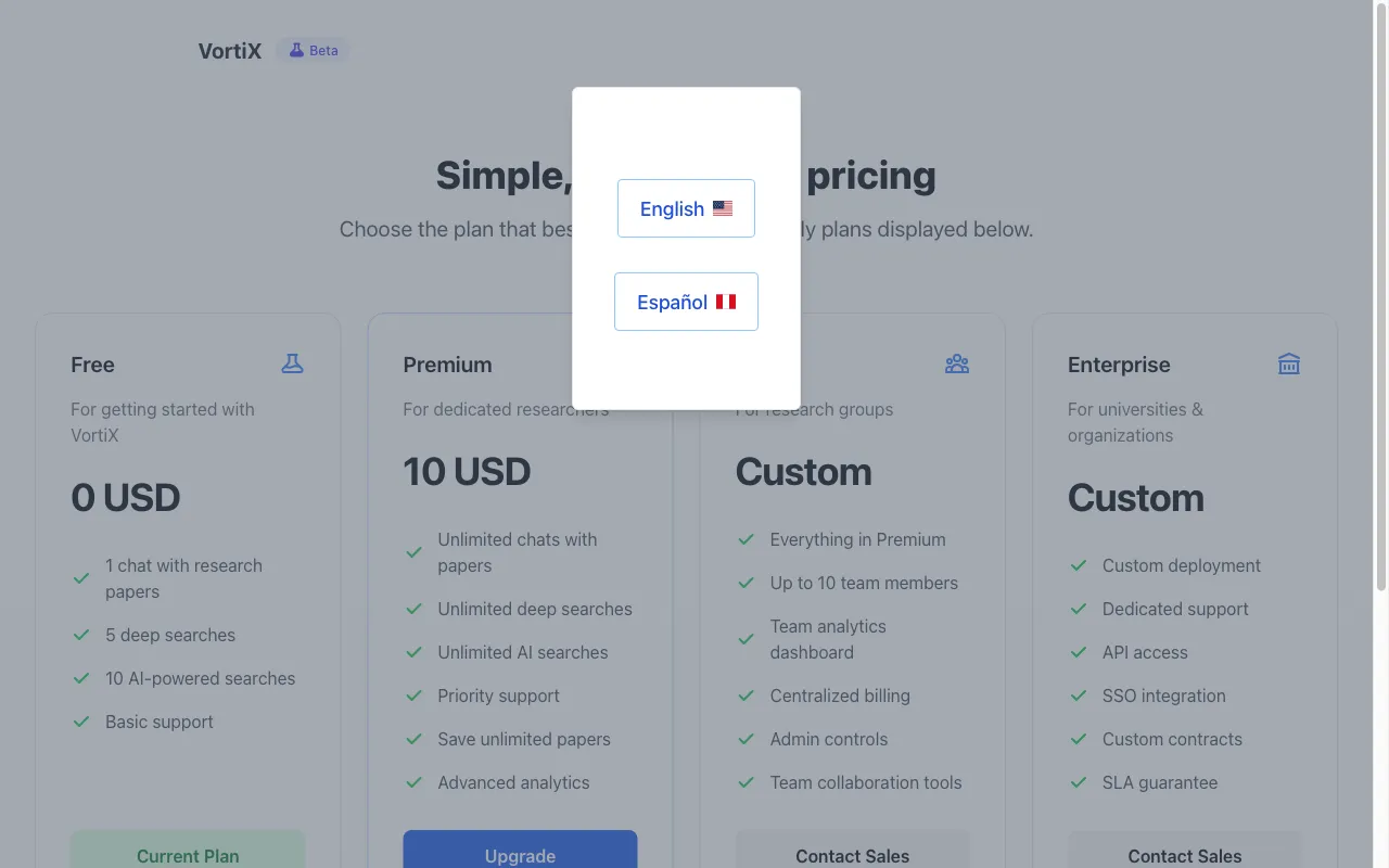 VortiX — pricing page