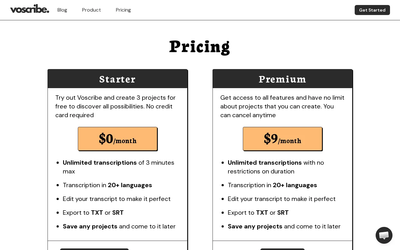 Voscribe — pricing page