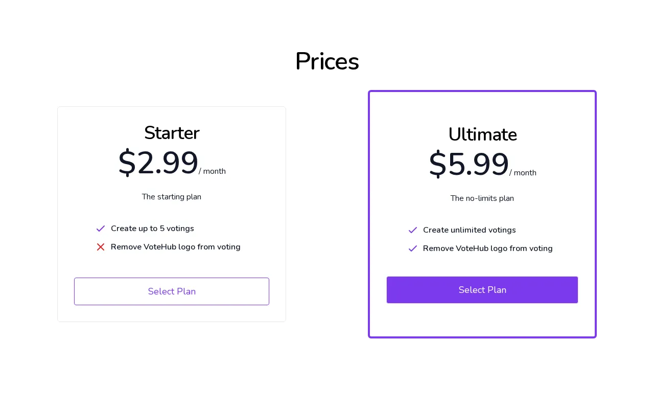 VoteHub — pricing page