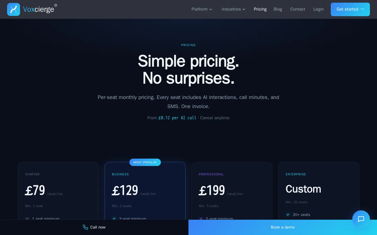 Voxcierge — pricing page