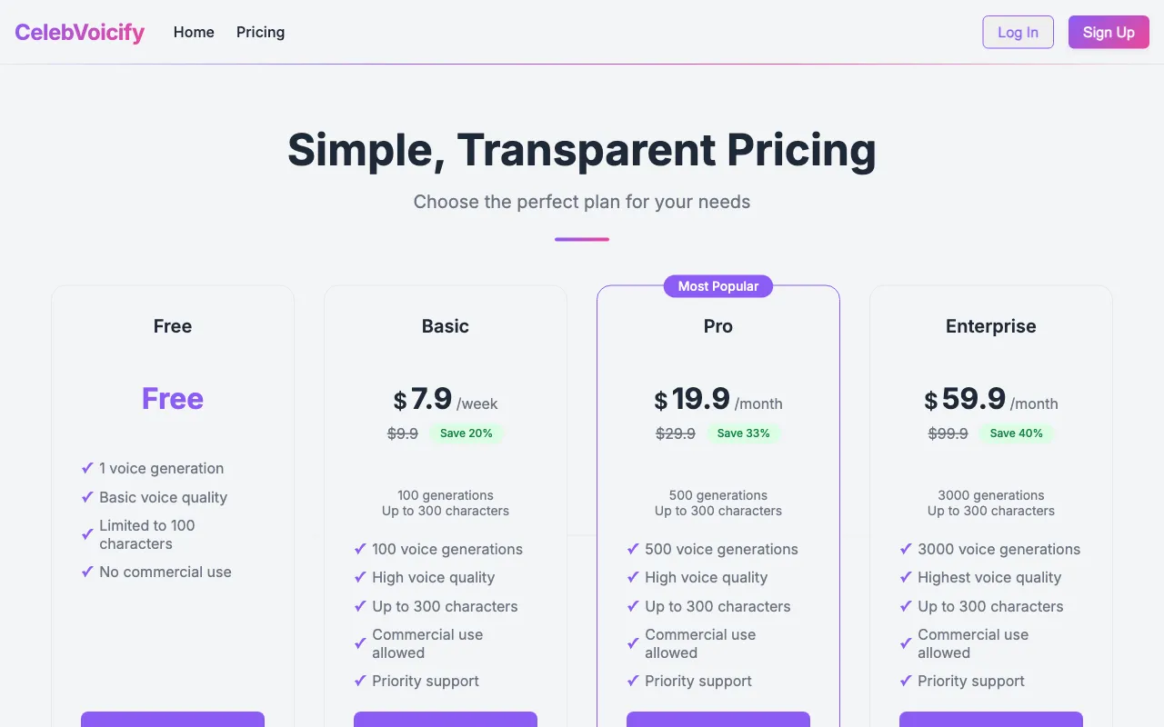 Voxdazz — pricing page