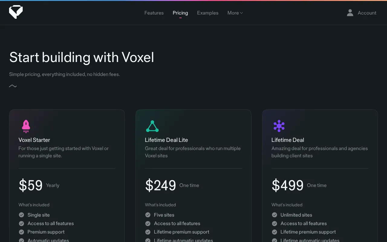 VOXEL — pricing page