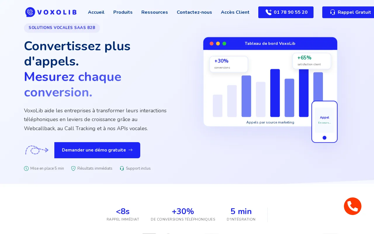 VoxoLib - Solution d\'APIs Vocales, Webcallback et Call Tracking — preview screenshot