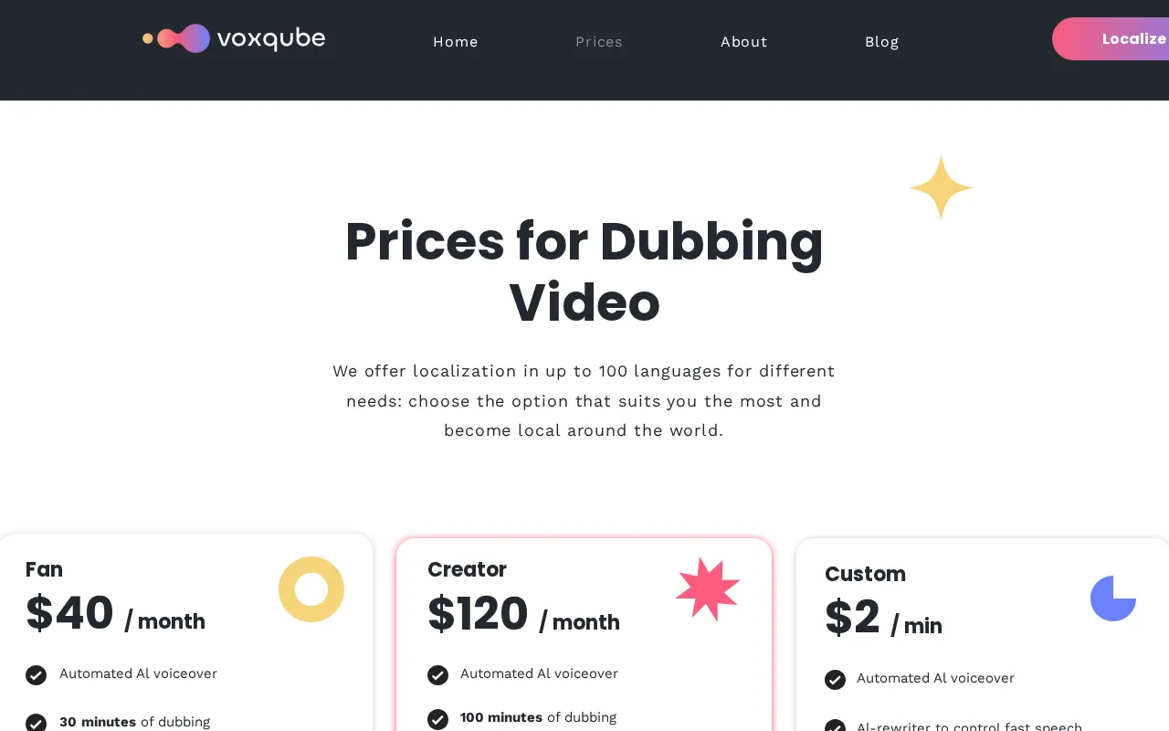Voxqube — pricing page