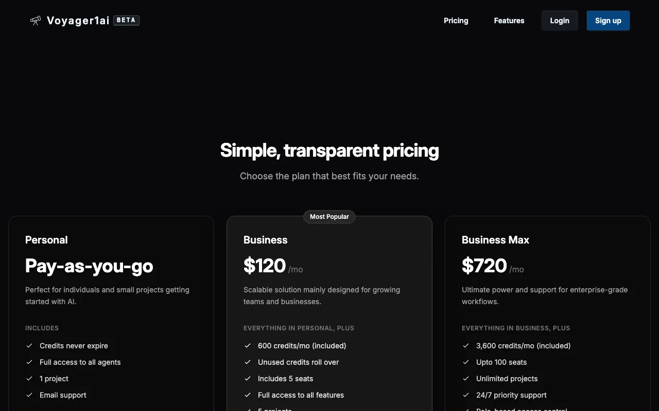 Voyager1.ai — pricing page