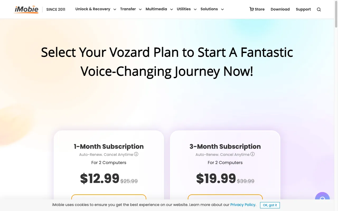 Vozard — pricing page