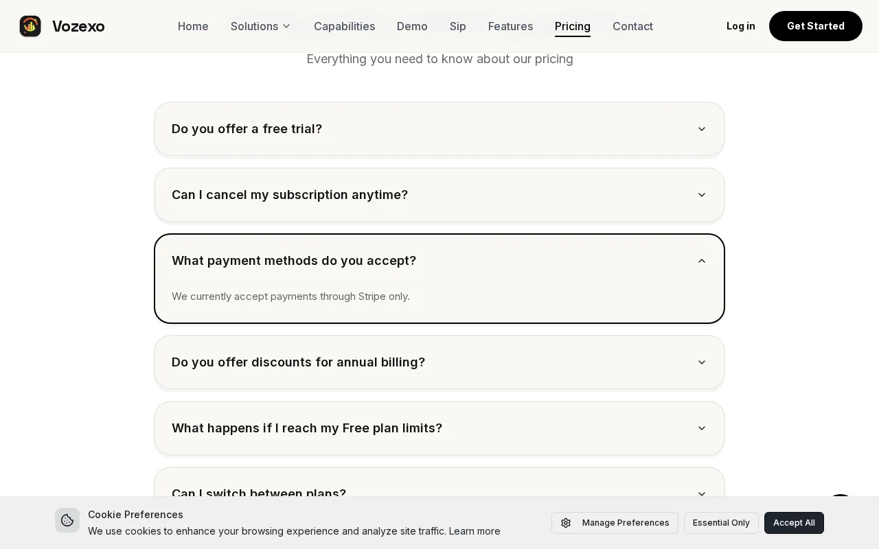 Vozexo — pricing page