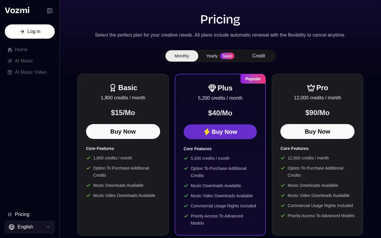 Vozmi — pricing page