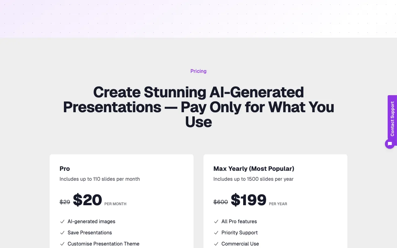 Presentia AI — pricing page